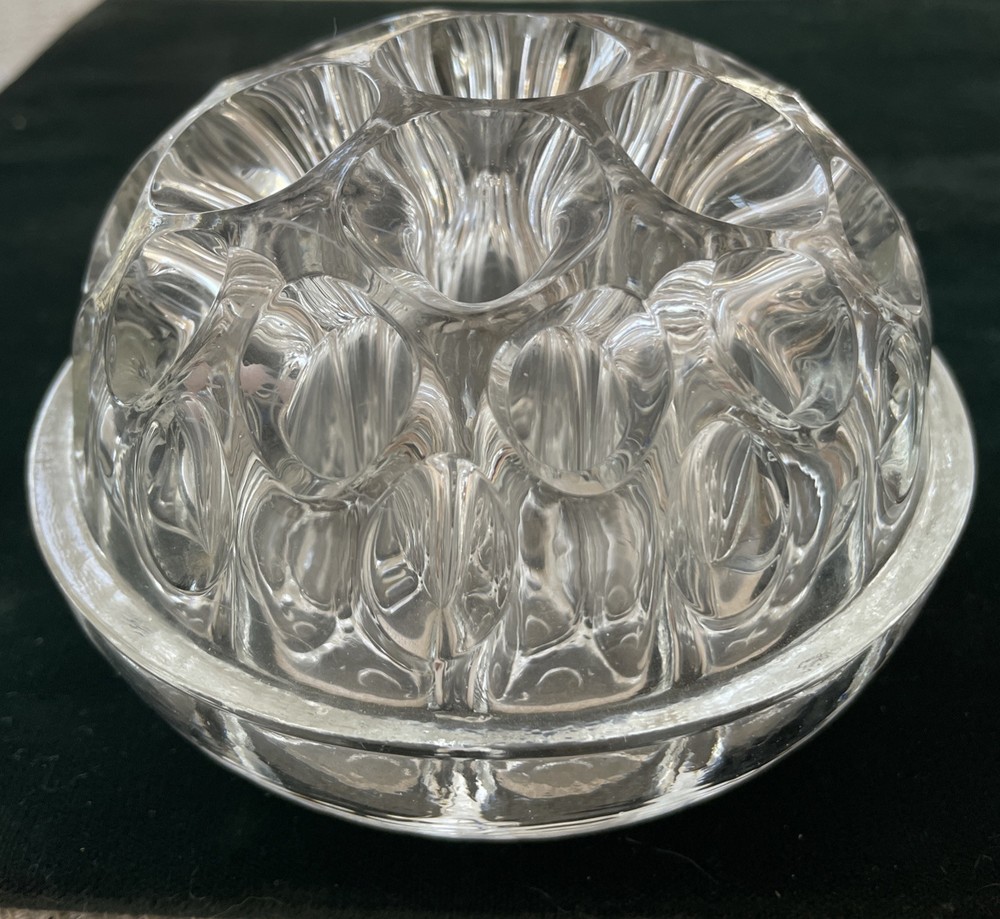 Reims~France~Vintage 19 Hole Domed Clear Glass Flower Frog ~Approx 5 in x 3 in