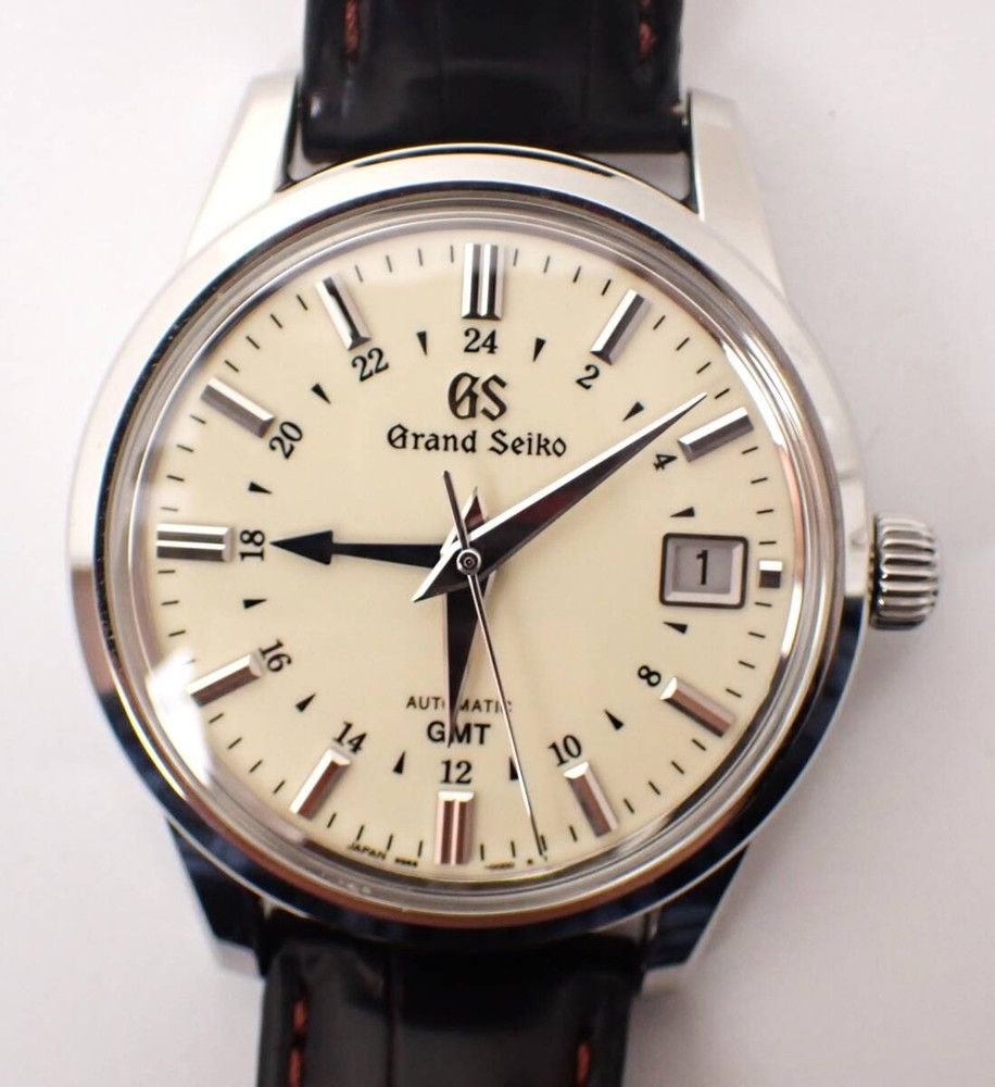 Grand Seiko 9S66-00A0 SBGM221 GMT Automatic 38.5mm Stainless Leather Ivory Dial