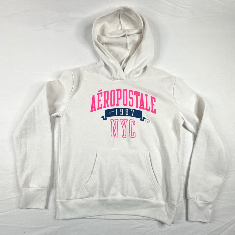 Aeropostale Y2K Pink & White Pullover Hoodie. Women's Size M