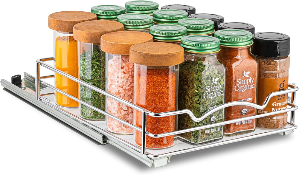 Heavy Duty Pull Out Cabinet Organizer for Spices and Cans with Lifetime Warranty