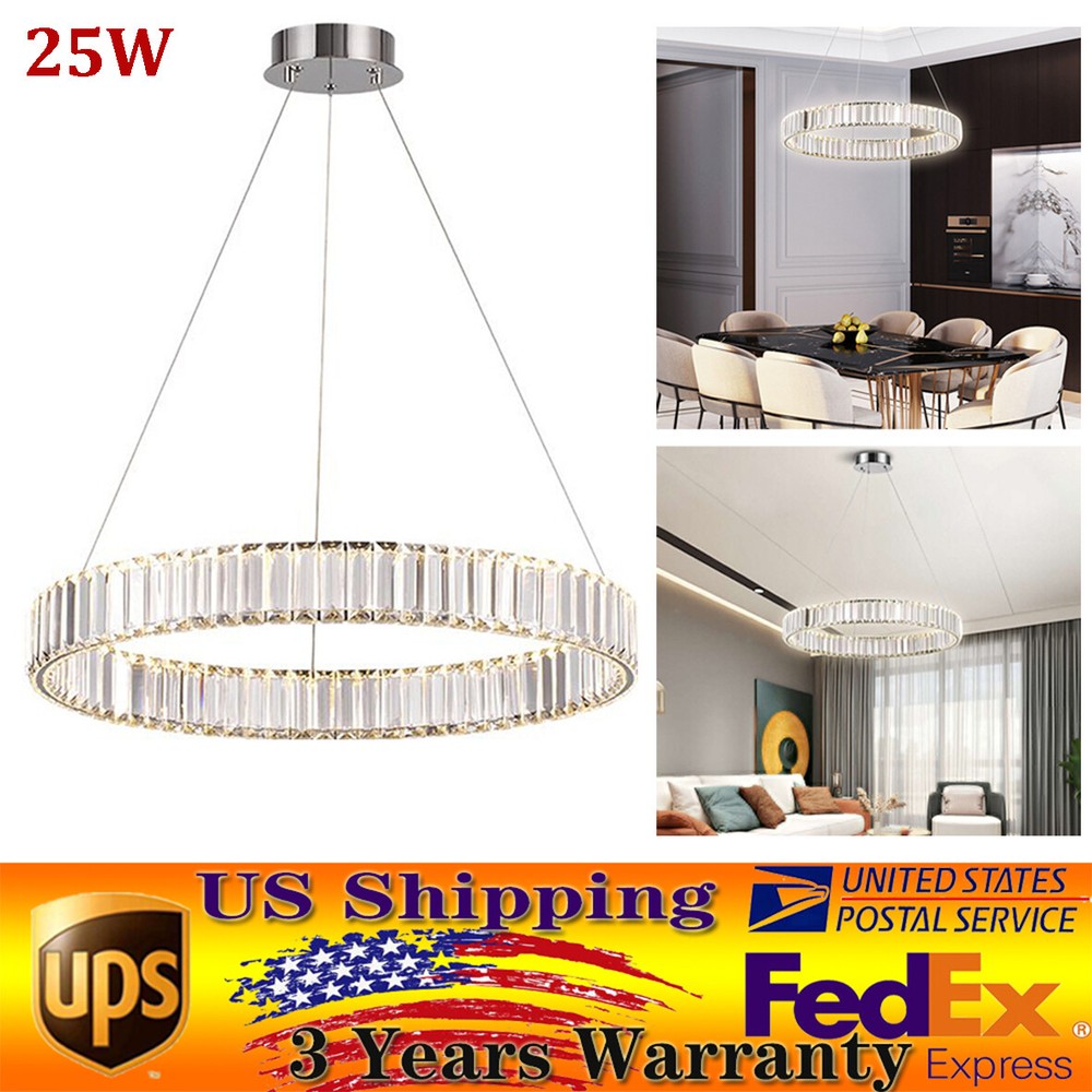 Modern Crystal Chandelier LED Ring Pendant Light Hanging Lamp Fixture Dimmable