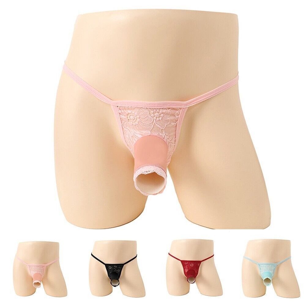 Unique Red Lace Gstring Thongs Men's Oring Beaded Jockstrap Underwear Sissy