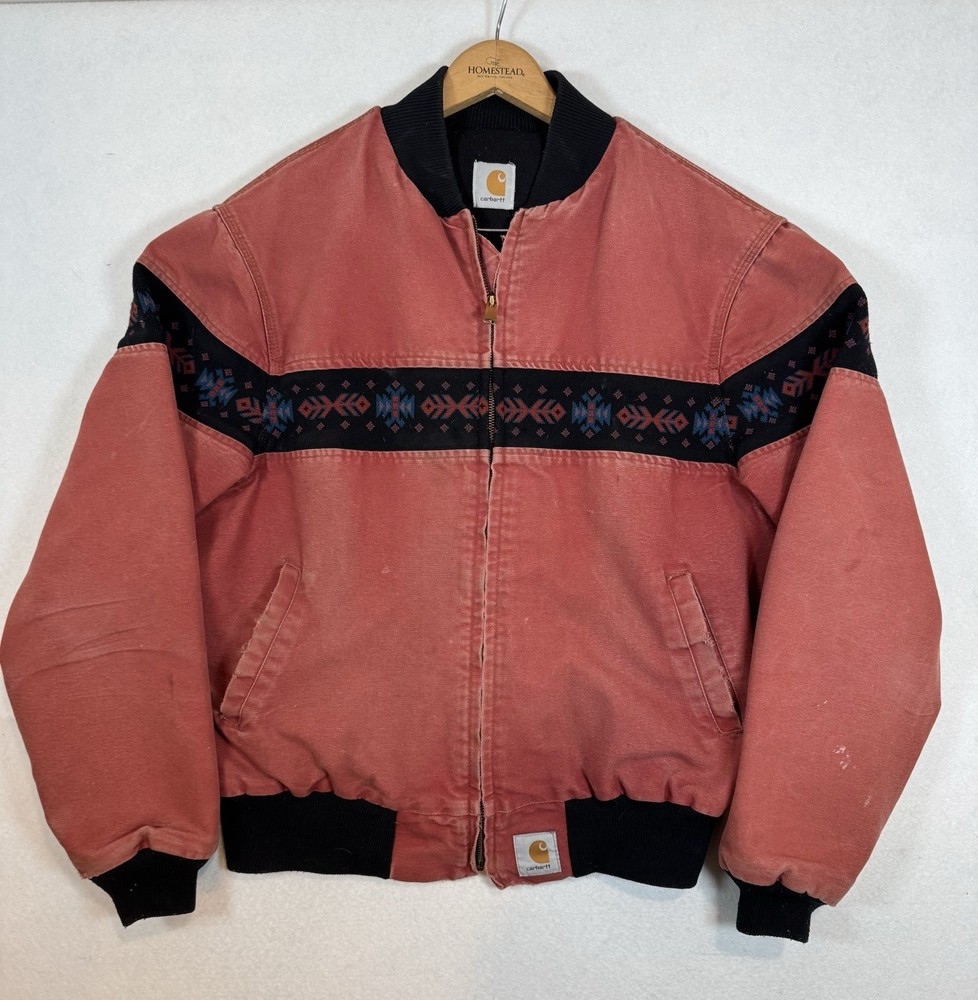 90s Crimson Red Carhartt Santa Fe Aztec Jacket Size M