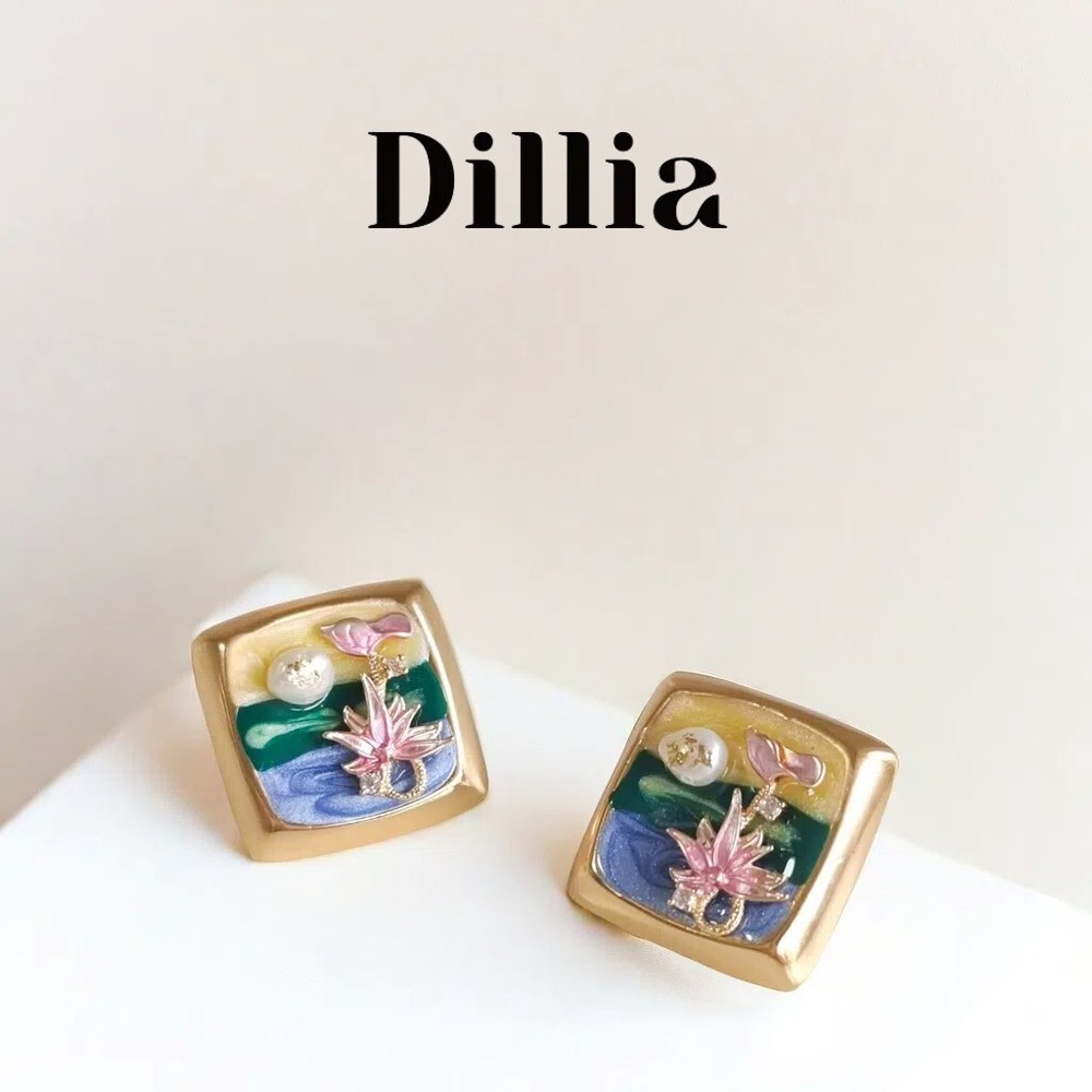 Hand-Painted Enamel Landscape Earrings – Vibrant Oil Painting Design for Unique Jewelry Style