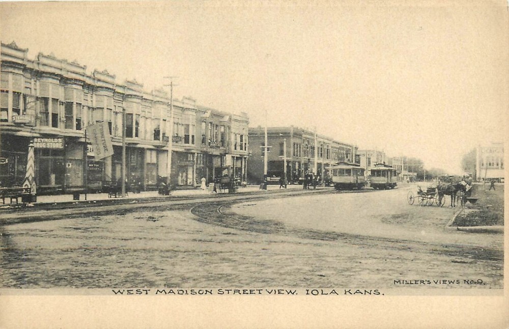 c1905 Iola Kansas West Madison Street View Miller's View Postcard 25-10465
