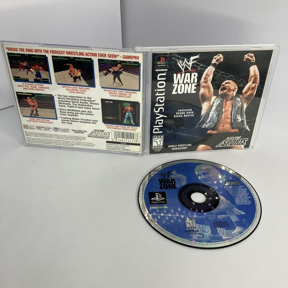 WWF Warzone PS1 Complete Black Label CIB Tested with Manual