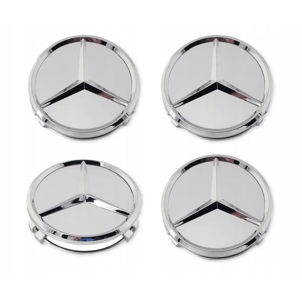 4X Hub Cover 75mm Chrome For Mercedes Logo Emblem Rim Wheel Center