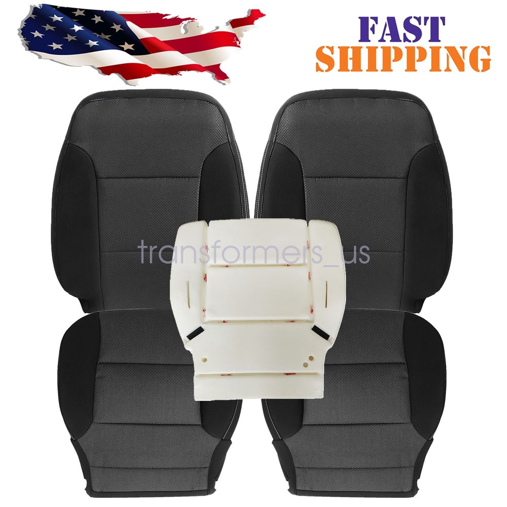 5 x Driver & Passenger Cloth Seat Cover Black & Foam For 14-2019 Chevy Silverado