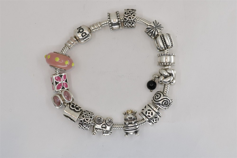 Vintage Pandora Sterling Silver Charm Bracelet 7.5 Inches Adjustable