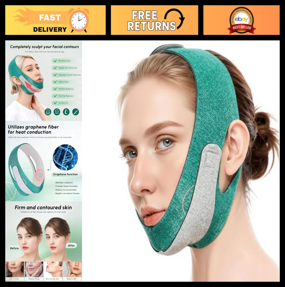 Graphene V Line Lifting Mask - Breathable Double Chin Reducer, Adjustable Strap