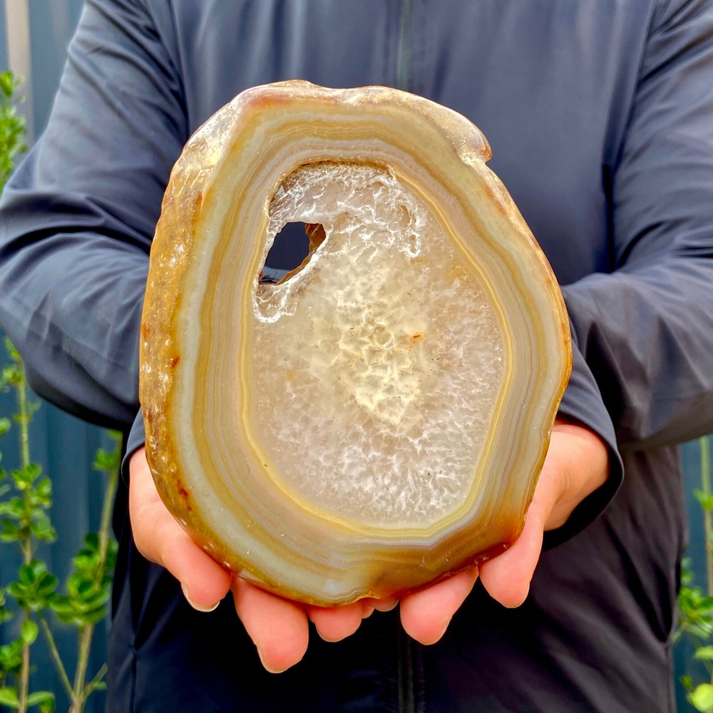 380G Natural Agate Geode Slab Quartz Crystal Mineral Specimen for Reiki Healing