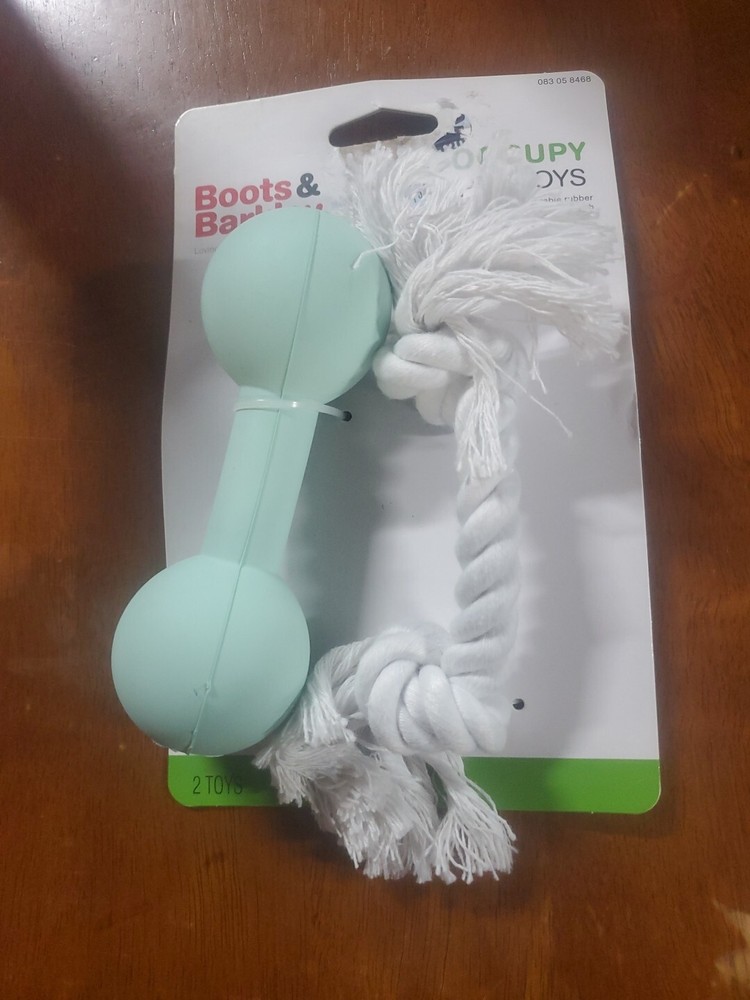 Dog Toy Rubber & Rope Set Green/White Boots & Barkley Occupy Puppy
