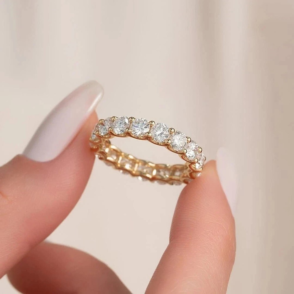 4Ct Round Cut Natural Diamond Solid 18K Yellow Gold Beautiful Eternity Band Ring
