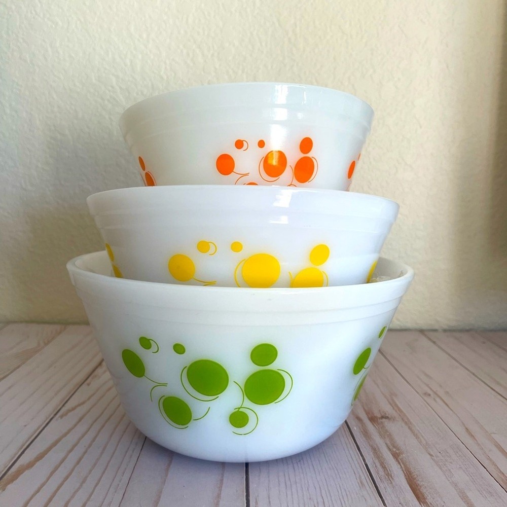 Vintage Federal Glass Atomic Dots Nesting Mixing Bowls Set of 3