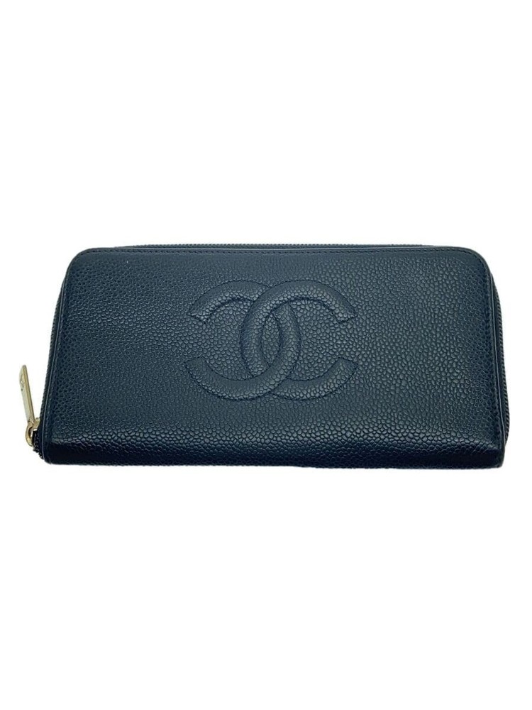 CHANEL Zip Around Long Wallet A13228 Coco Mark Caviar Leather CC Black Pre-Loved
