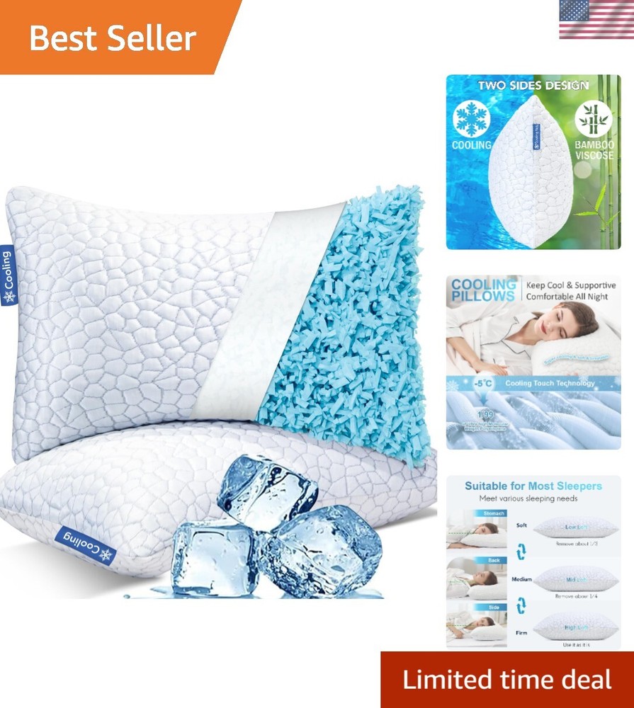 Cooling Bed Pillows for Sleeping, Shredded Memory Foam King Pillow 2 Pack, Ge...