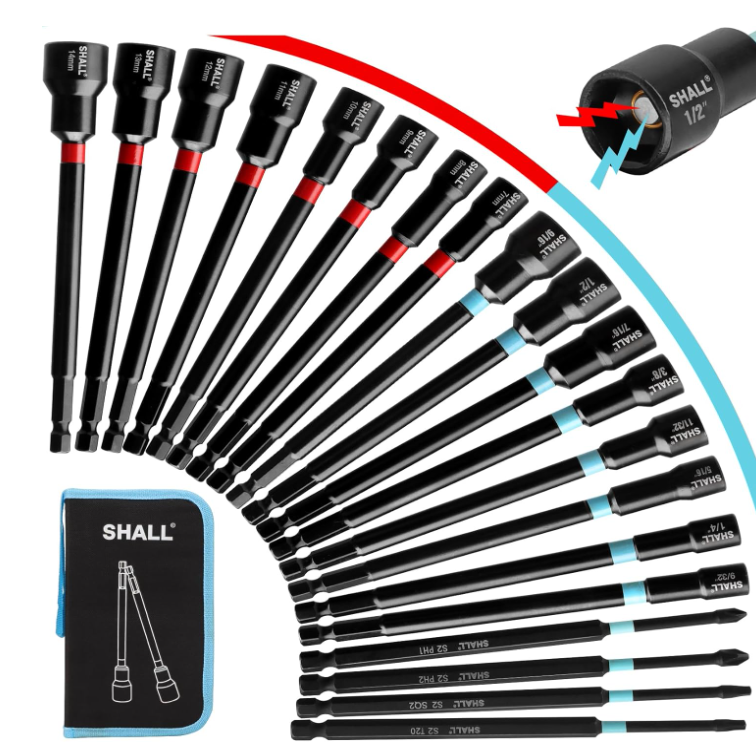 20-Pc Magnetic Nut Driver Set SAE & Metric for Impact Drill 6