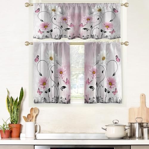 Floral Kitchen Curtains Valance and Tiers Set 3 52