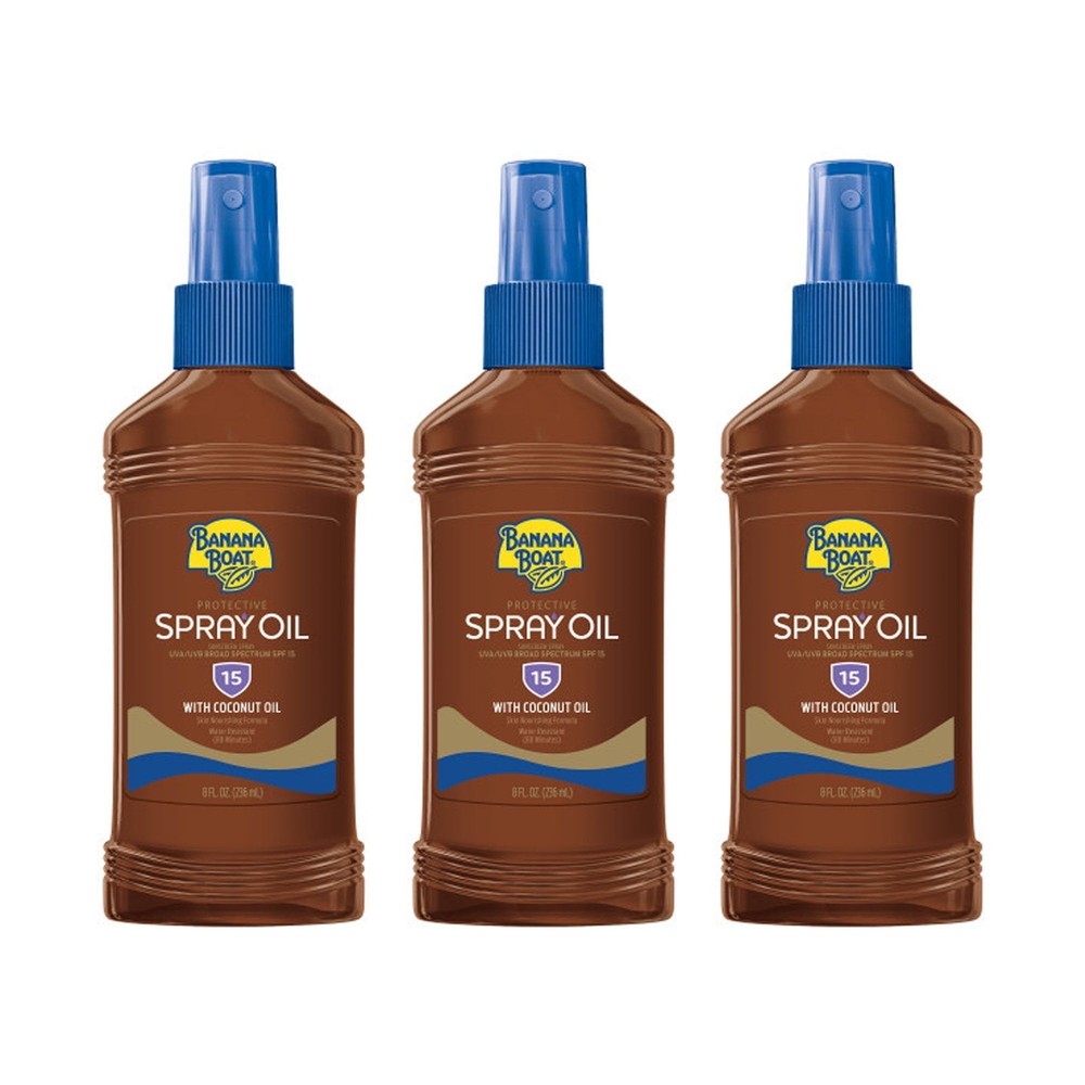 Banana Boat SPF 15 Tanning Oil Spray 8oz 3-Pack Sun Protection