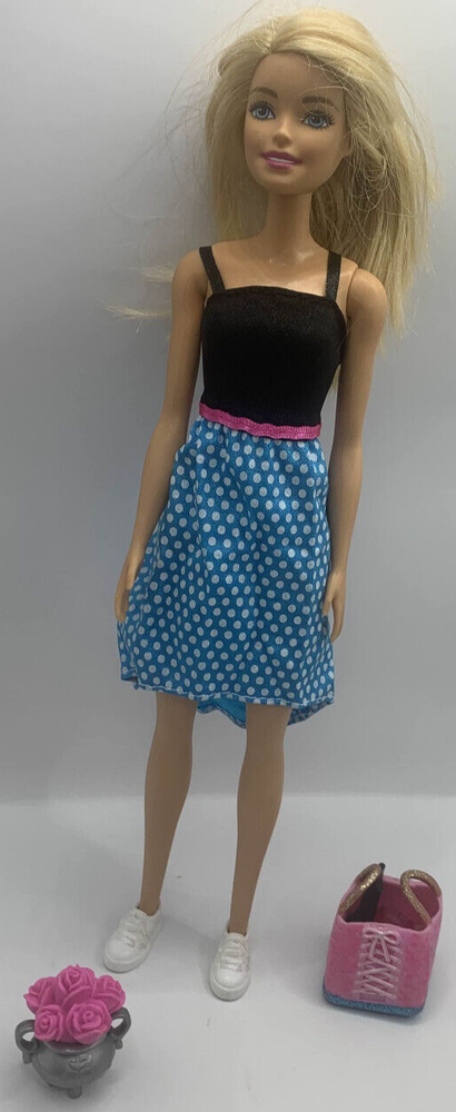 Modern Fashion Barbie Doll with Blonde Hair in Polka Dot Floral Dress