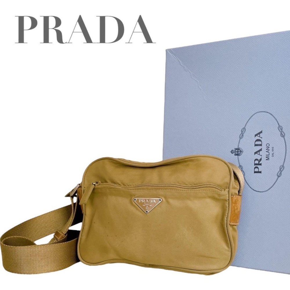 Prada Beige Nylon Camera Bag with Triangle Logo Shoulder Strap 4577