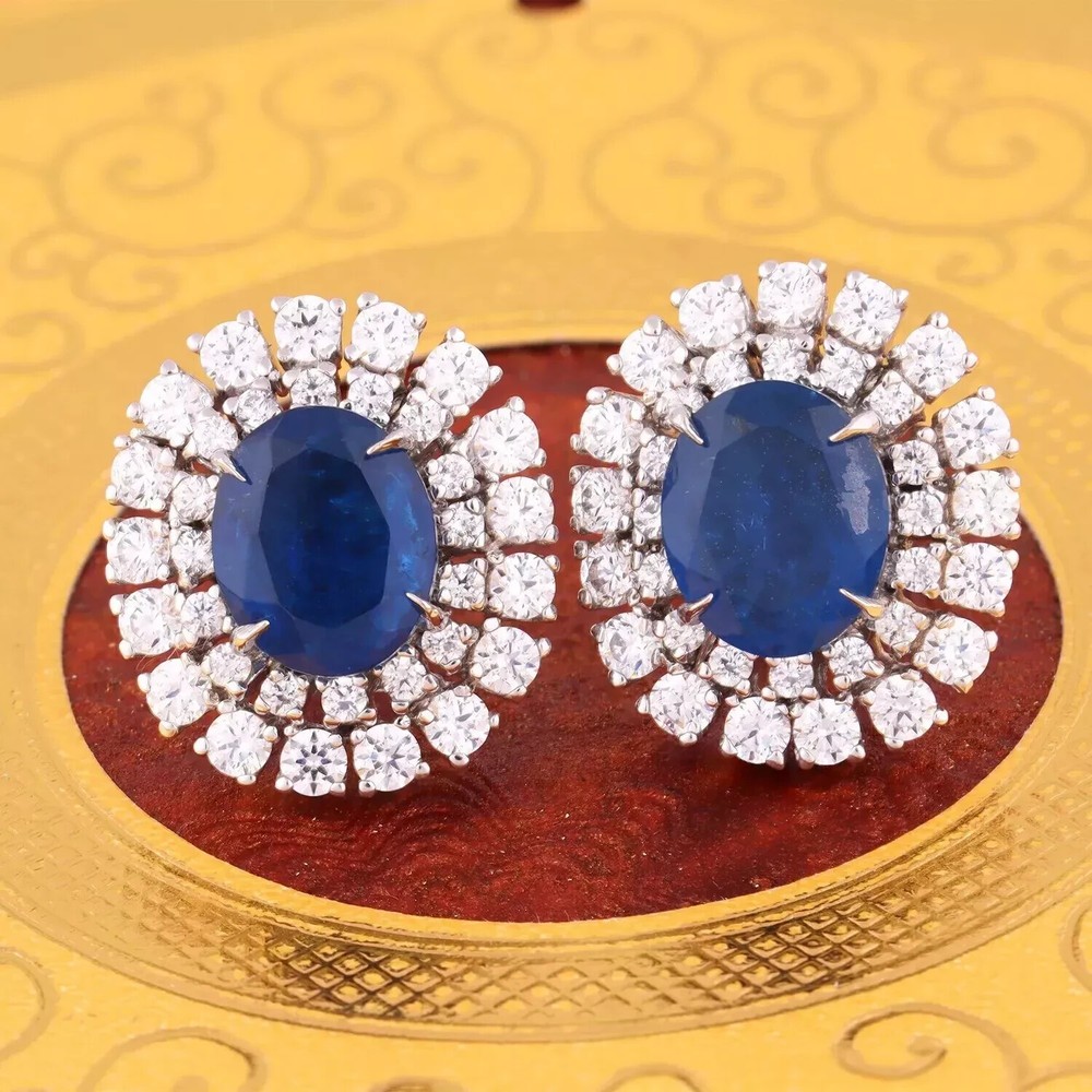4 Ct Oval Cut Lab-Created Blue Sapphire Stud Earrings 14k White Gold Plated