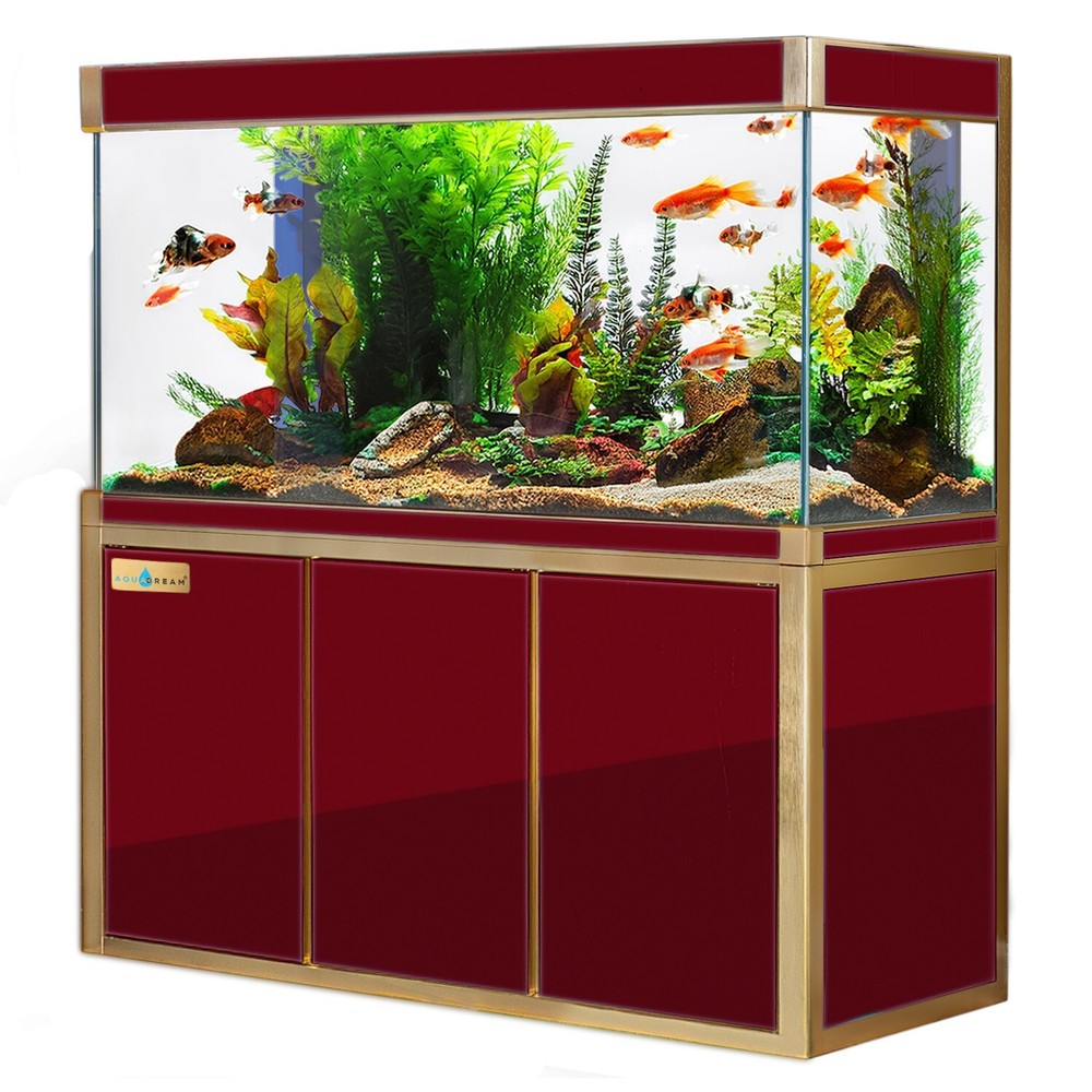 135-Gallon Red & Gold Tempered Glass Aquarium for Stunning Displays