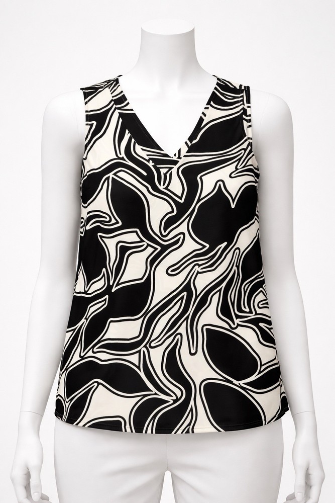 Nine West Women’s Sleeveless Blouse Black White Abstract Print Size M