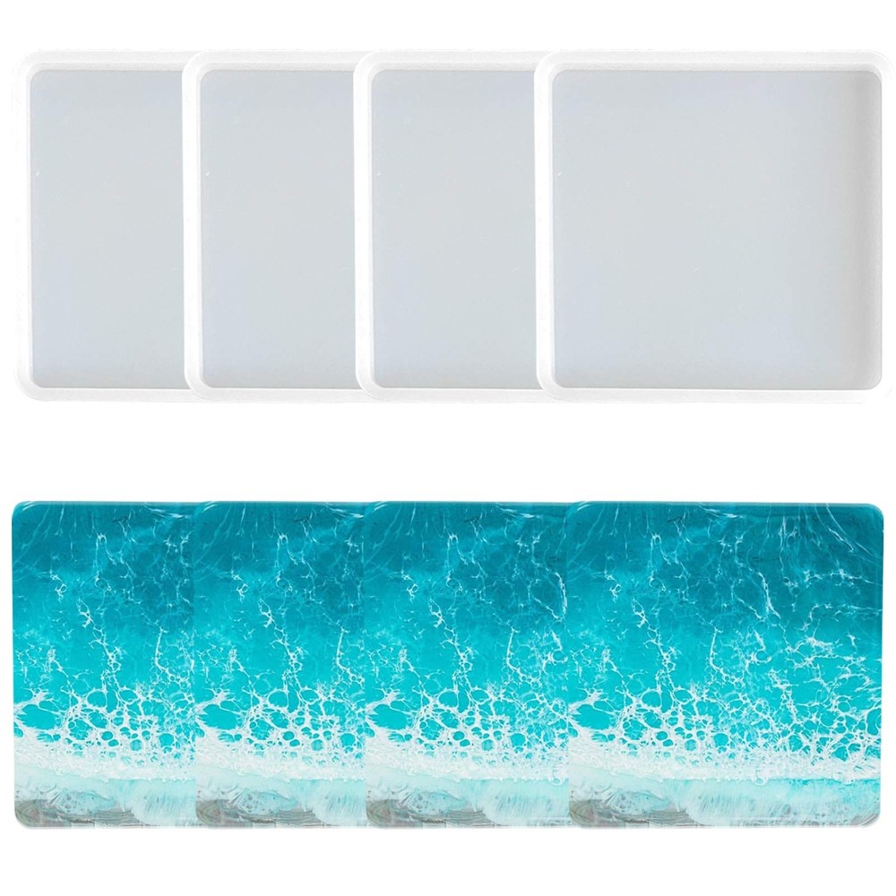 4pcs Coaster Molds for Resin Casting,Square Resin Epoxy Silicone Molds for Ma...