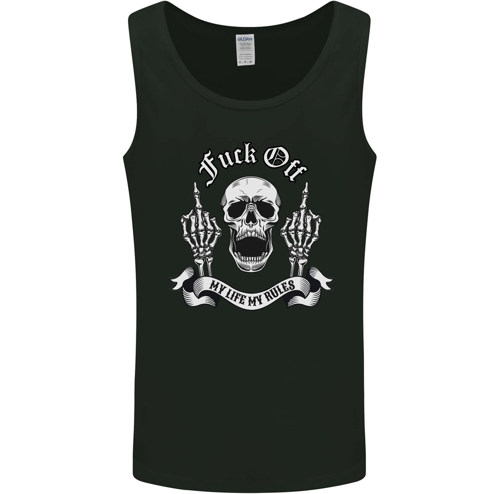 Fook Off My Life Rules Skull Finger Flip Mens Vest Tank Top