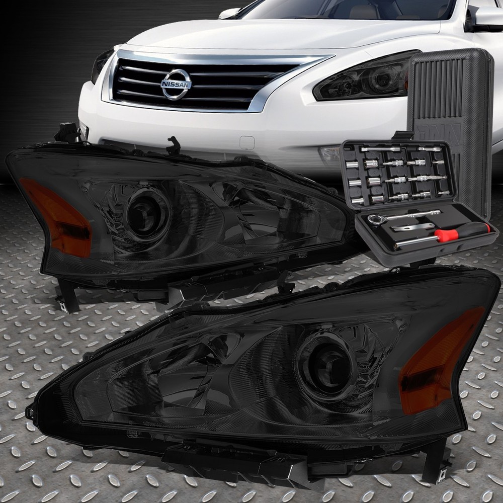 13-15 Nissan Altima Smoked Amber Projector Headlights with Free Tool Kit  