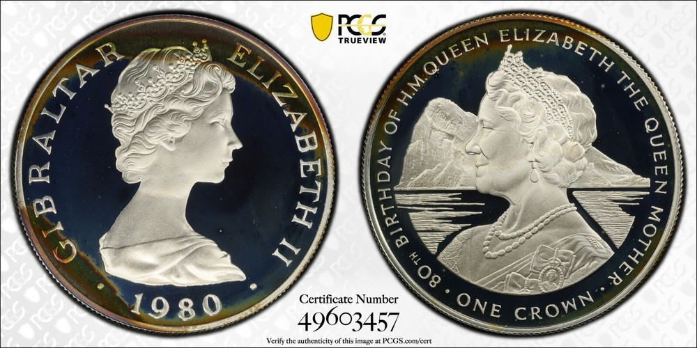 1980 PR 68 DCAM Gibraltar Crown PCGS Queen Elizabeth 80th Birthday Coin 515