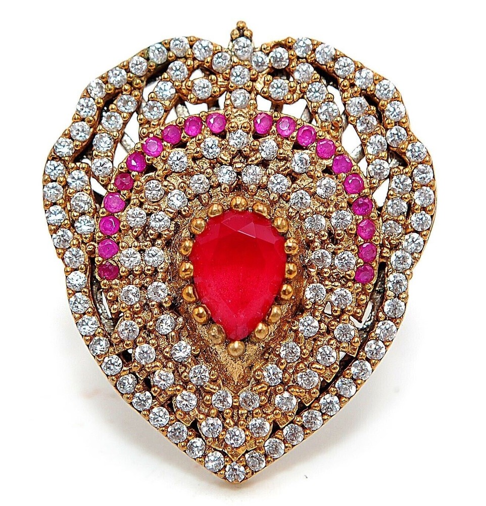 Sterling Silver Ottoman Empire Inspired 3CT Treated Ruby Ring Size 9.5 H1-1