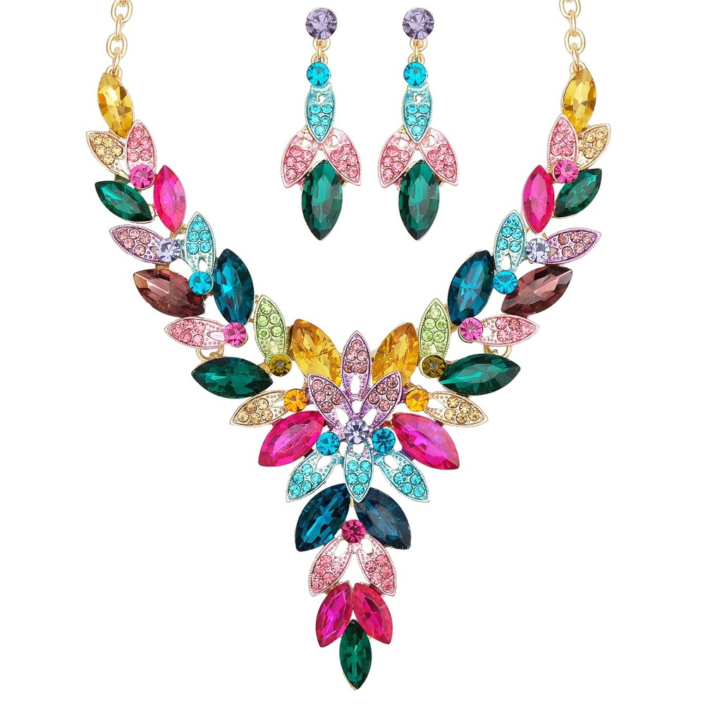 CSY Elegant Women's Wedding Jewelry Sets Flower Leaf Marquise Crystal Bridal ...