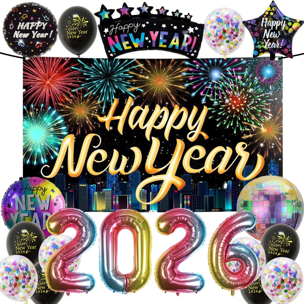 New Years Eve Party Supplies 2026, Rainbow Black Happy New Year Decorations K...-image