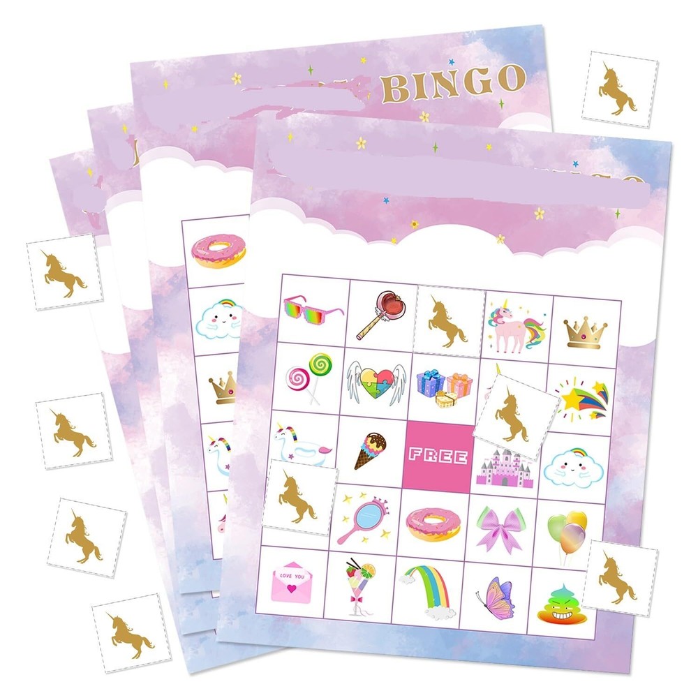 FEPITO Bingo Unicorn-Game Party Supplies Bingo Cards with 24 Players for Unic...