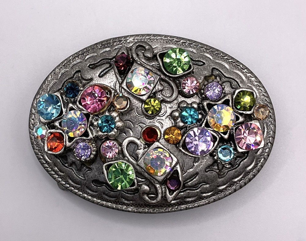 Vintage Rhinestone Oval Belt Buckle Bedazzled