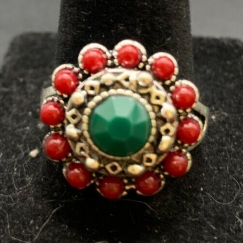 Vintage Antique Silver Tone Rhinestone Cocktail Ring - Size 8.5