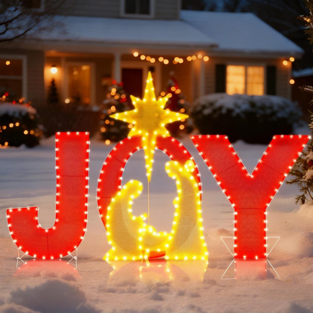 Prsildan 3.3FT x 2FT Christmas Decorations Outdoor- Lighted Joy Yard Sign, Ou...