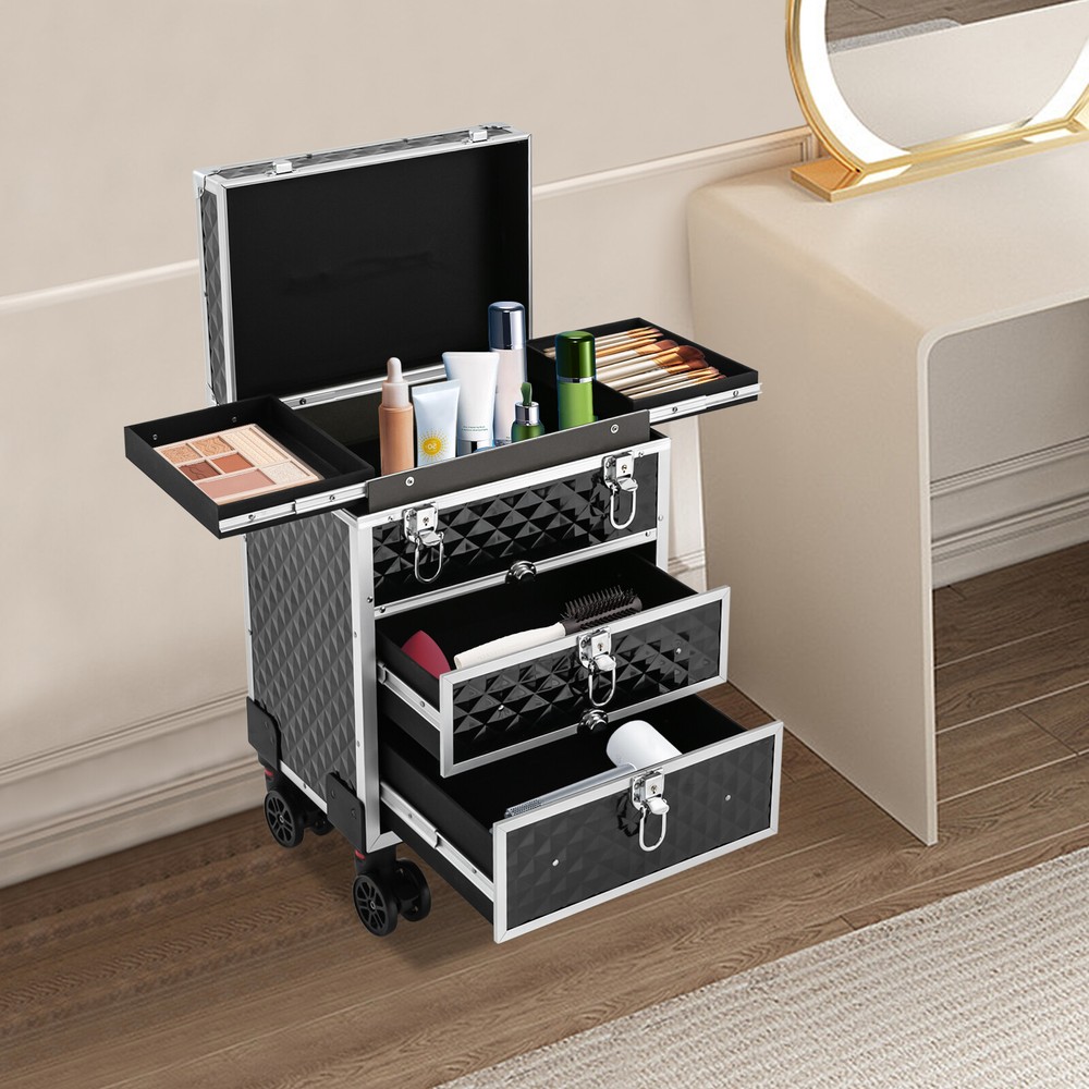 Professional Rolling Makeup Case Cosmetic Organizer with 360° Rotatable Wheels
