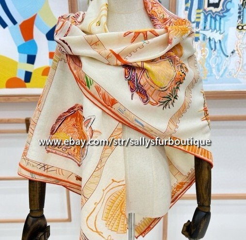 Sallys 70% Cashmere 30% Silk Double Face Scarf Shawl with Horse Print 53 Inches