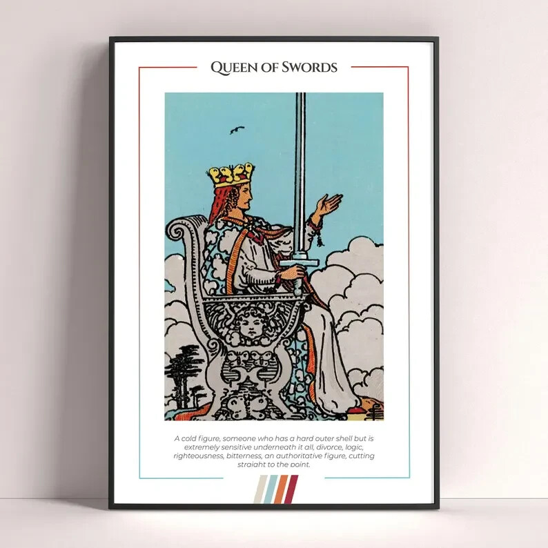 Queen of Swords Tarot Card Art Print and Digital Download