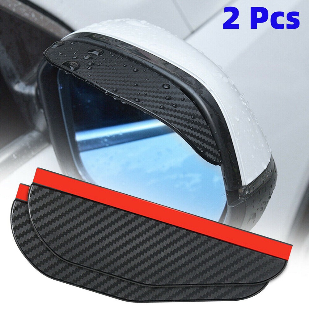 2x Car Exterior Black Carbon Fiber Rear View Mirror Rain Visor Guard Accessories