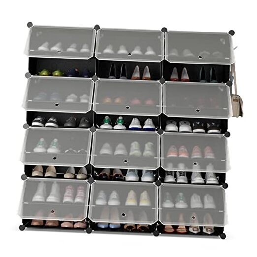 Safstar 12-Cube Shoe Rack Organizer with 48 Pairs Capacity in Black Polypropylene