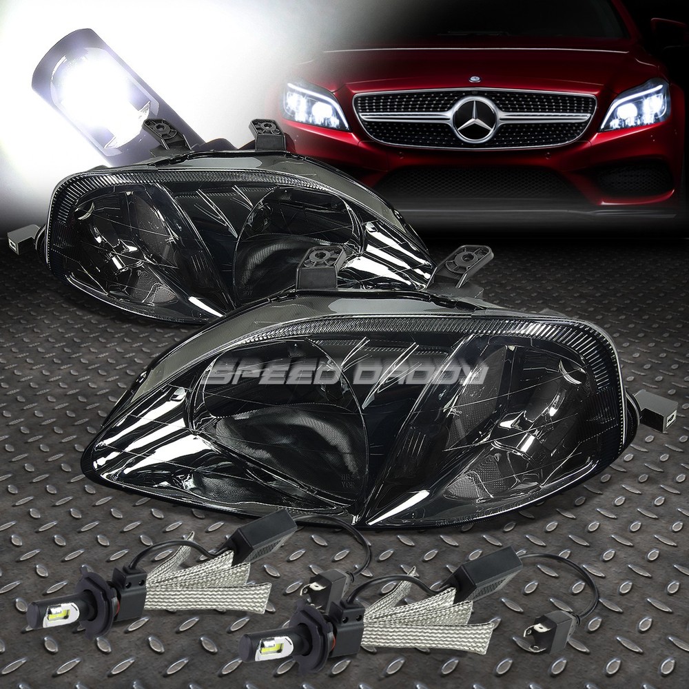 99-00 Civic EJ Smoked Headlight Housing with Clear Corner & 6000K White LED System
