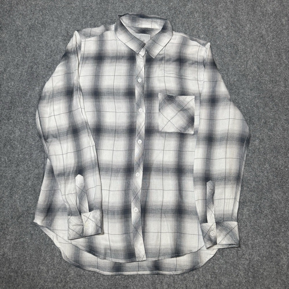 Rails Flannel Button Up Shirt  Women Sz S Plaid Long Sleeve White Gray Hunter
