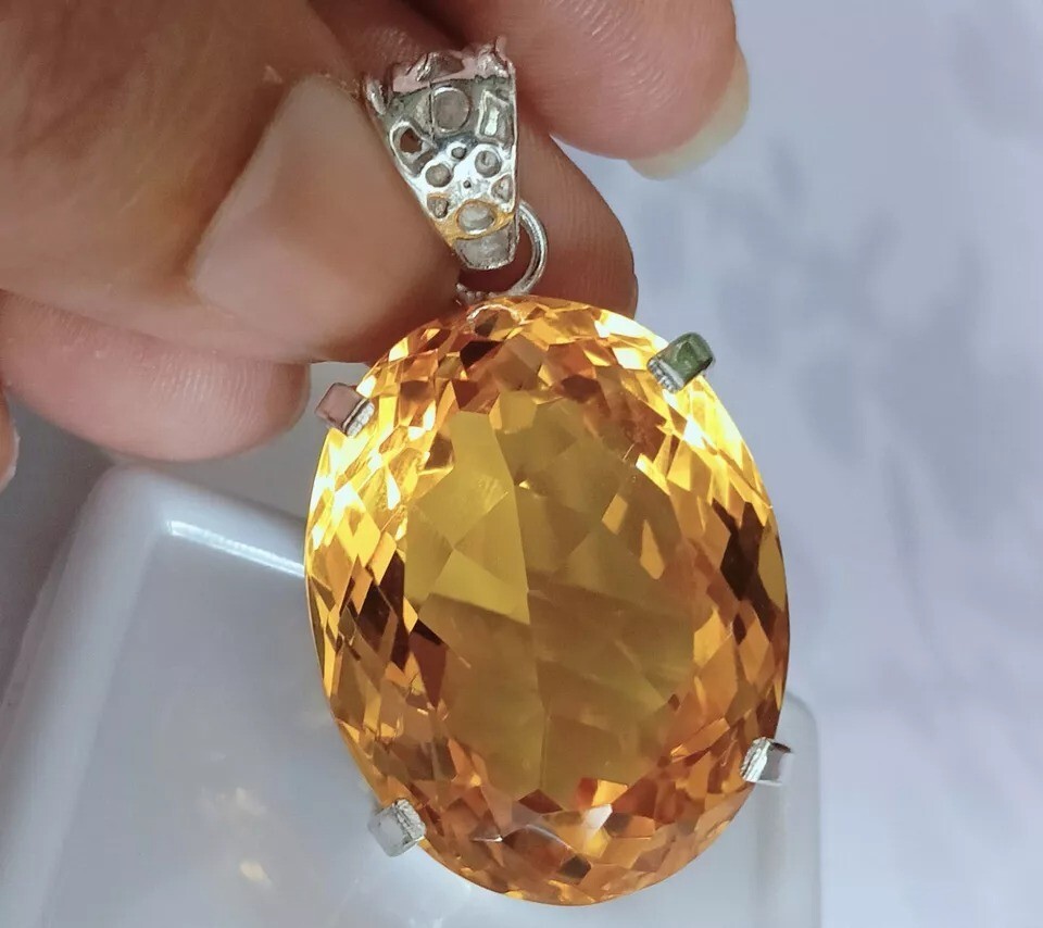 95.19 Ct Oval Yellow Topaz Loose Gemstone for 925 Silver Pendant