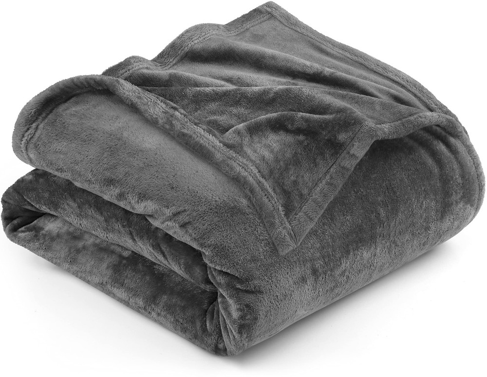 Full Size Grey 300GSM Luxury Fleece Blanket Soft Fuzzy Anti-Static Microfiber