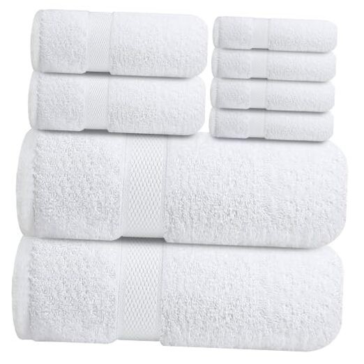 Luxury 8-Piece 100% Cotton Bath Towel Set in Brilliant White