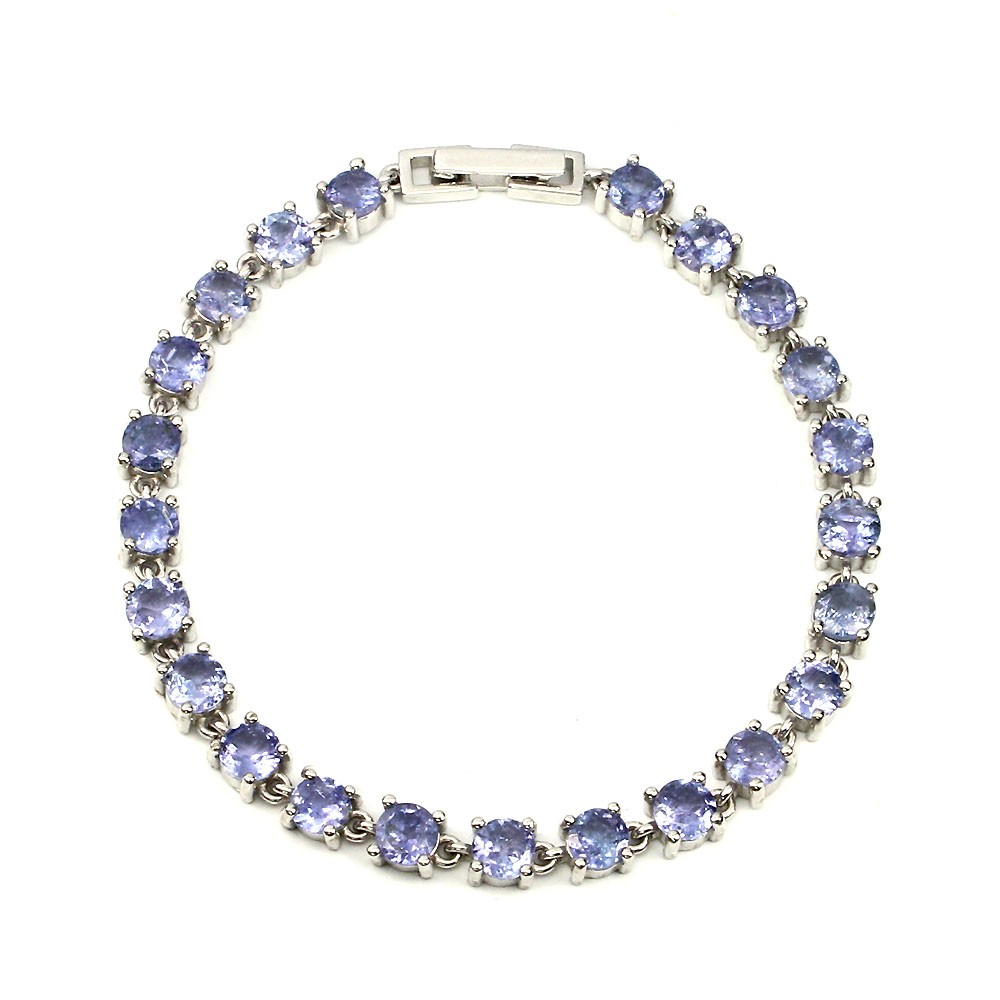 925 Sterling Silver Bracelet Round Tanzanite 5mm Natural Gemstone Jewelry 7.5in